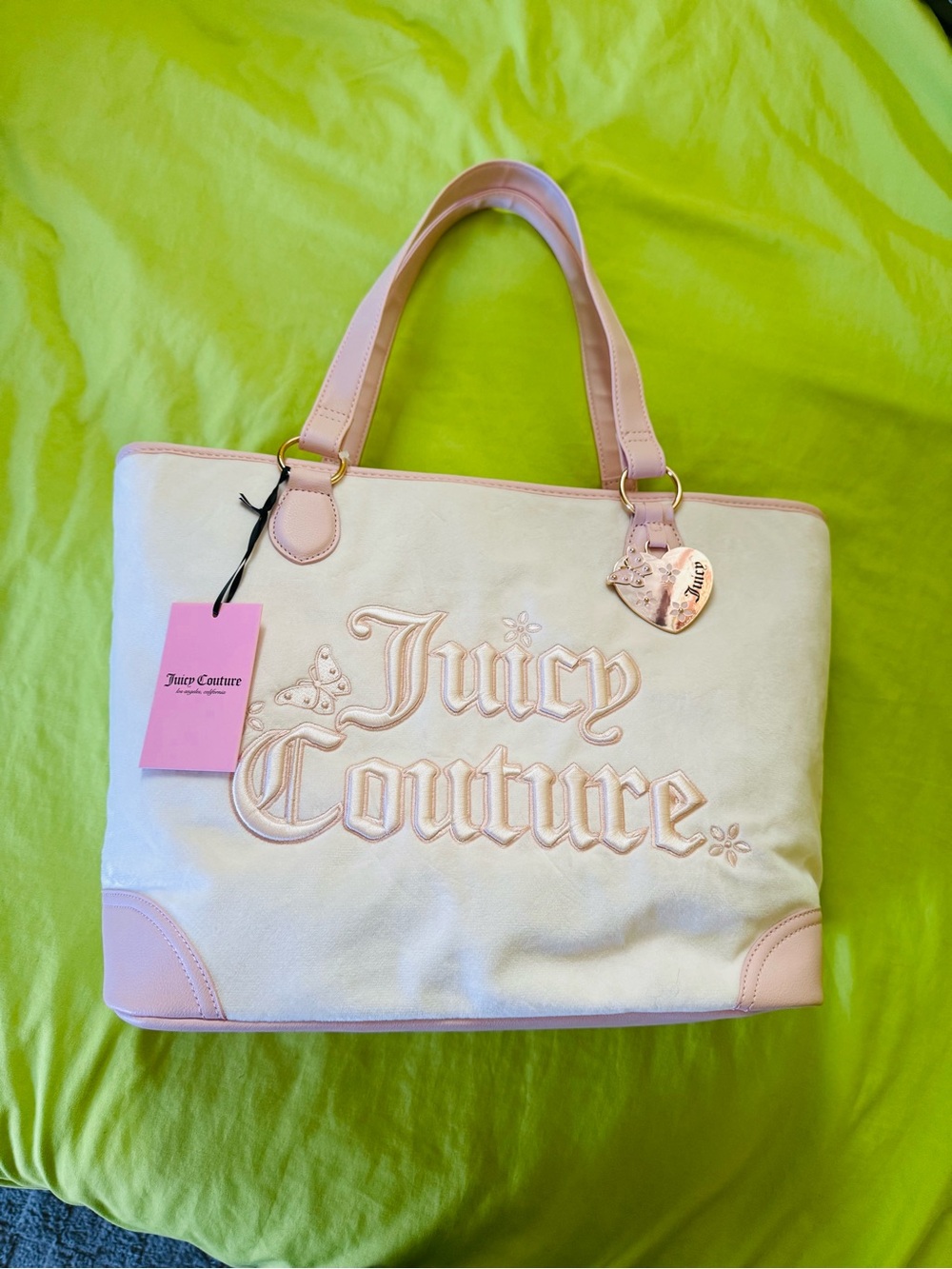 Juicy Couture Cream Tote with Pale Pink Trim and Logo